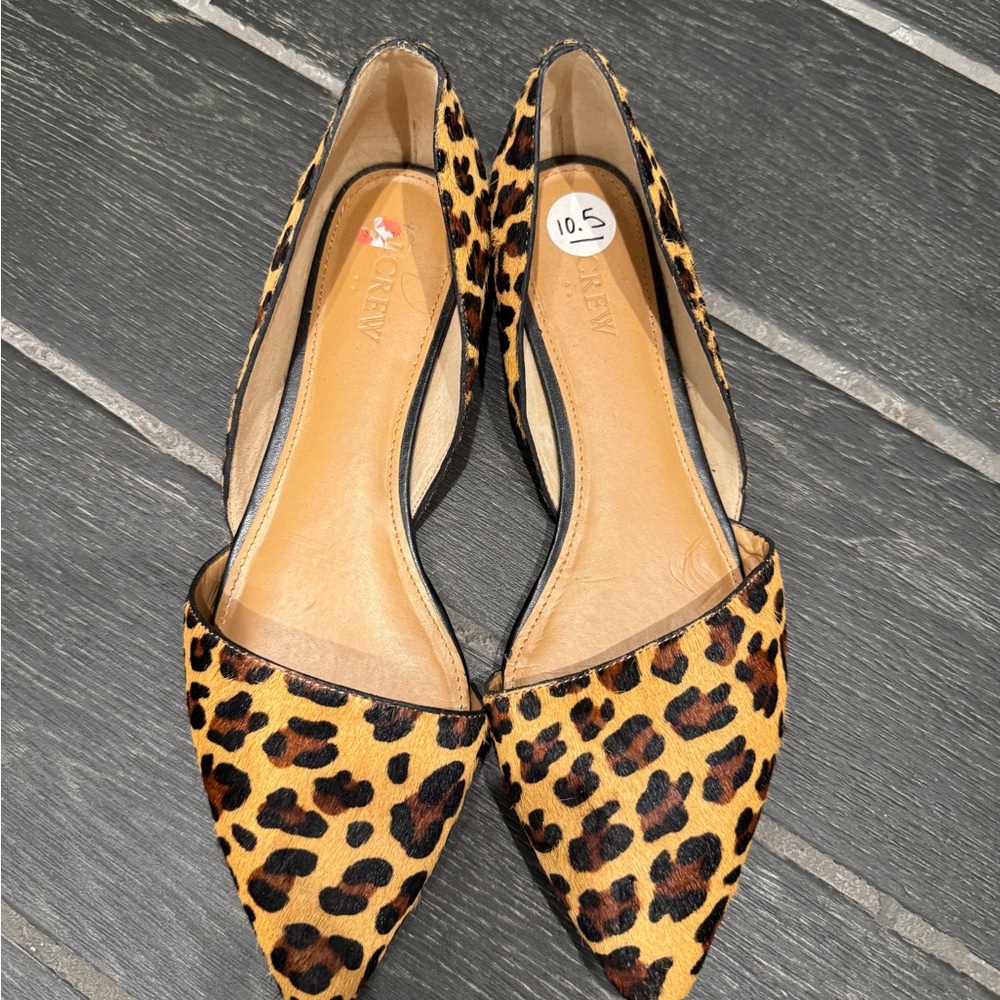 J. Crew Brown and Black Calf Hair Flats with Pointed Toe